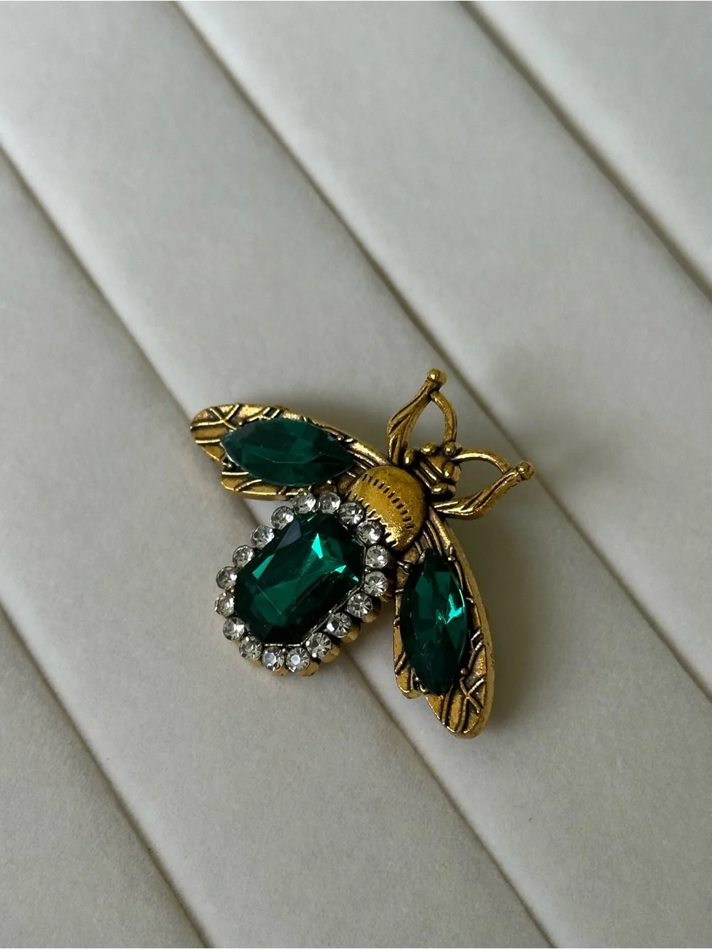 Vintage Emerald Gold and Green Bee Brooch